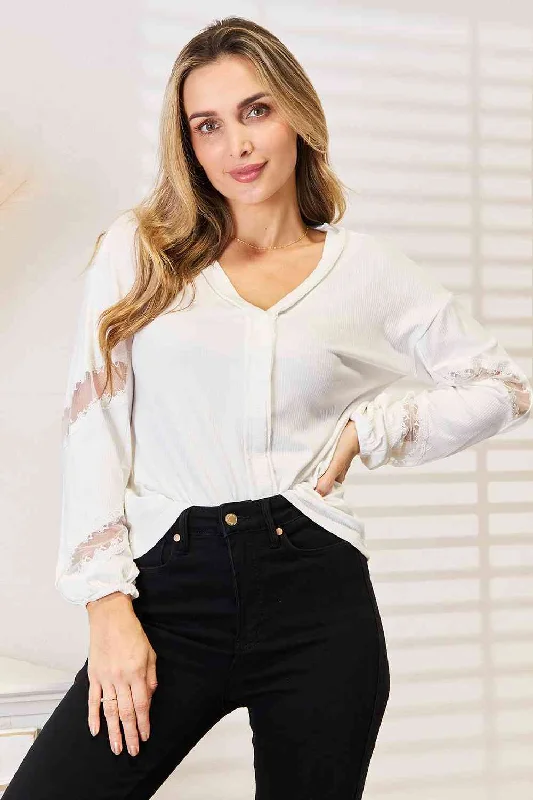 Exclusive Offers Double Take V-Neck Dropped Shoulder Blouse