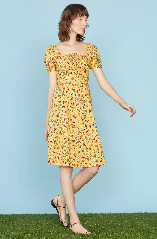 Today’s Deal Yellow Tropical Fruit Holland Bow Tie Cotton Dress