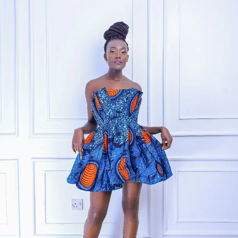 Sale Event Jozani Women's African Print Mini Dress (Blue-Orange Print)