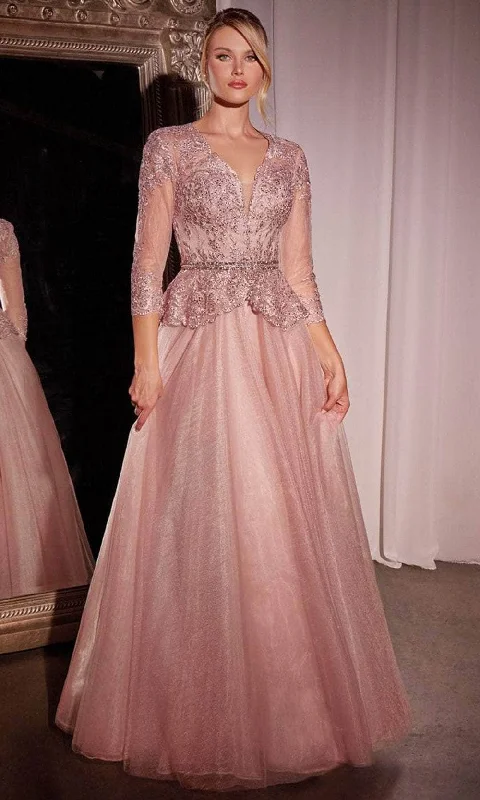 New Markdowns Ladivine CD789 - Deep V-Neck Lace Evening Dress