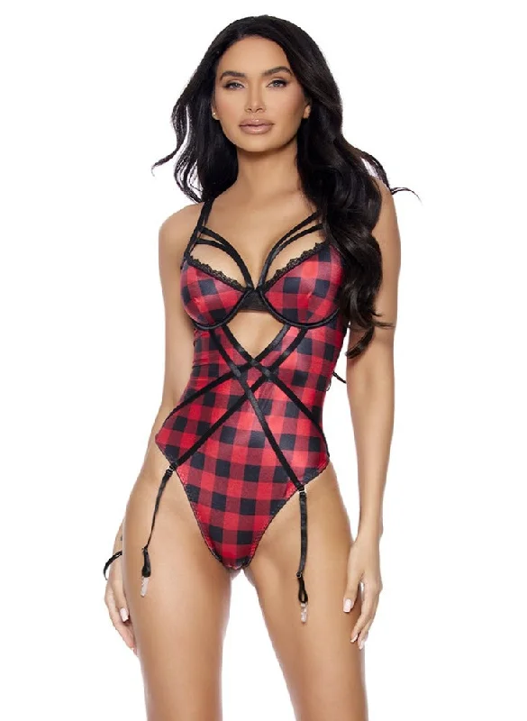 Midnight Madness Elegant Moments EM-77173, Buffalo plaid print teddiette with strappy front Also Plus Sizes Midnight Madness Elegant Moments EM-77173, Buffalo plaid print teddiette with strappy front Also Plus Sizes