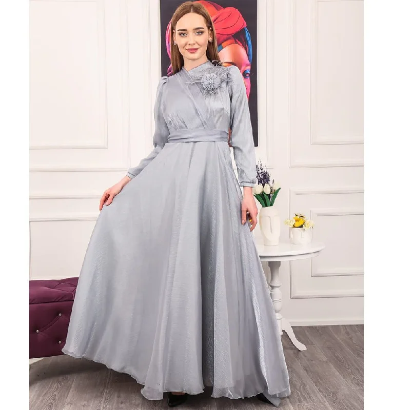 Final Clearance Modest Formal Wrap Dress G447 Light Grey