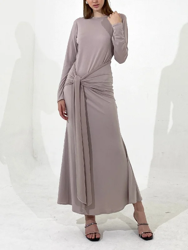 Sale Event Draped Tie Dress in Dusty Mauve | won’t be restocked
