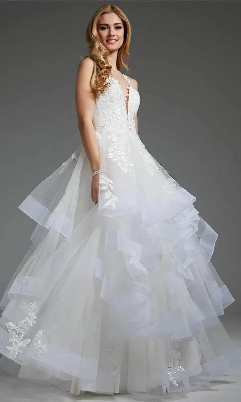 Deal Zone Jovani JB41002 - Sleeveless Sequin Appliqued Bridal Gown