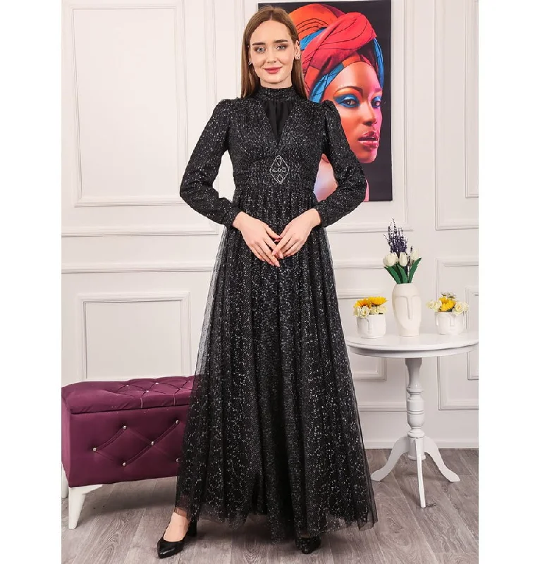 Savings Event Modest Formal Shimmery Dress G453 Black