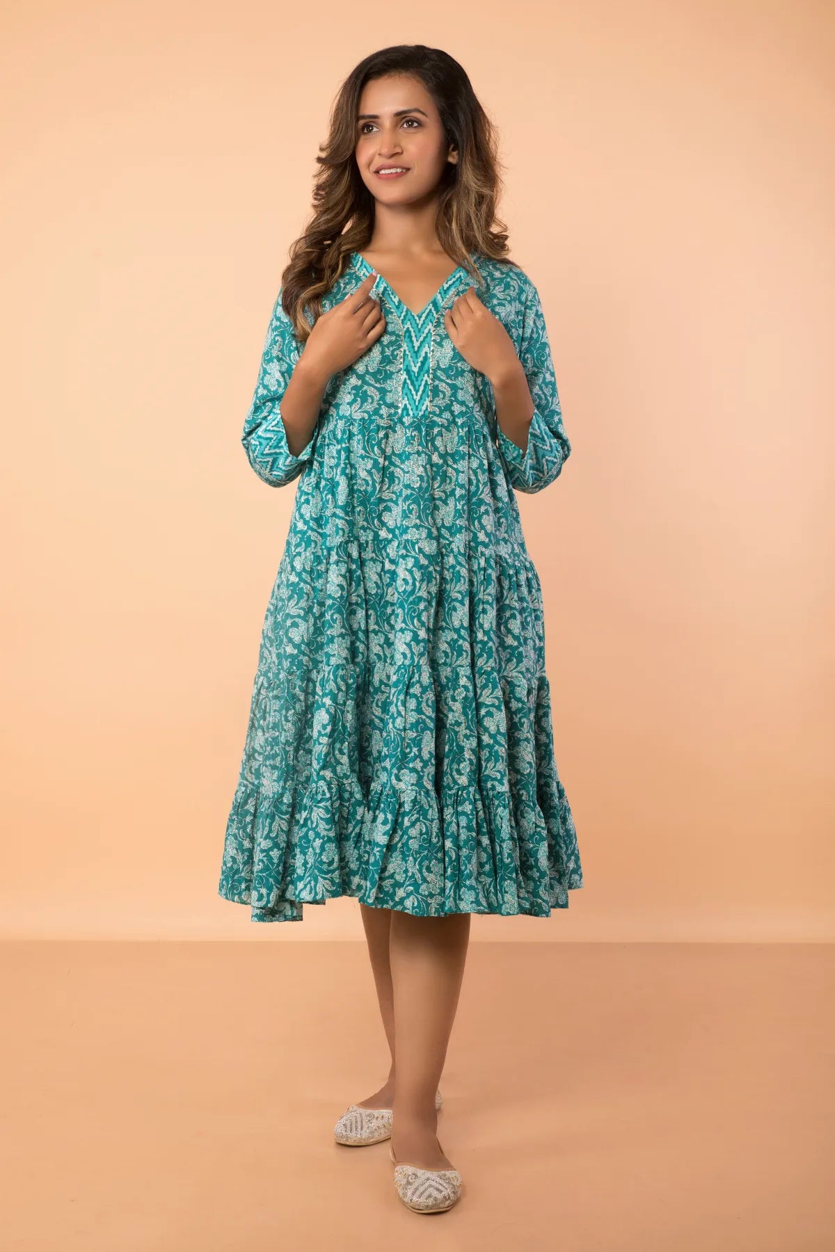 Bargain Bin Pure Cotton Hand Block Printed Flared Dress