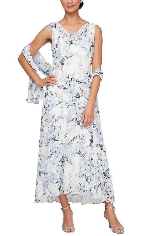 Special Discount Alex Evenings 8175929 - Floral Print Cowl Formal Dress