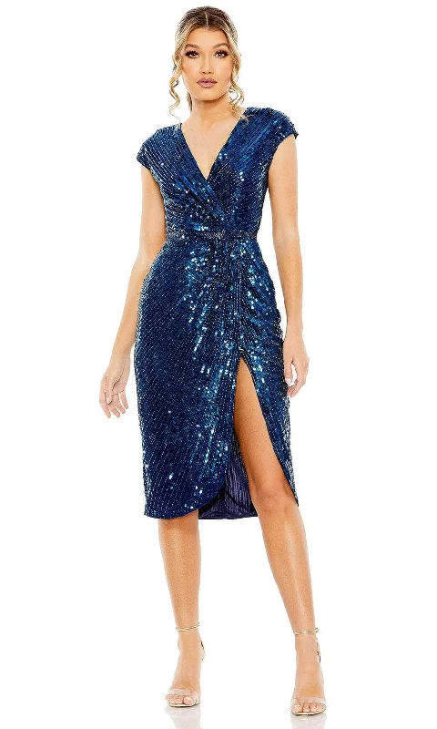 Midnight Madness Mac Duggal 5777 - Cap Sleeve Sequin Embellished Knee-Length Dress