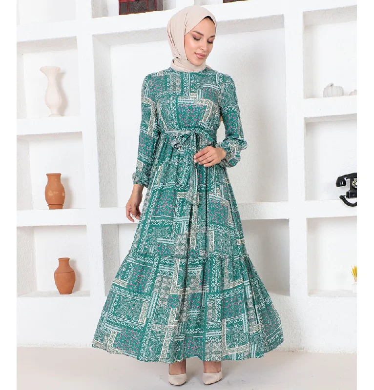 TIME-Limited Offer Modest Muslim Women's Boho Patchwork Long Sleeve Dress - 9346 Viridian Green TIME-Limited Offer Modest Muslim Women's Boho Patchwork Long Sleeve Dress - 9346 Viridian Green