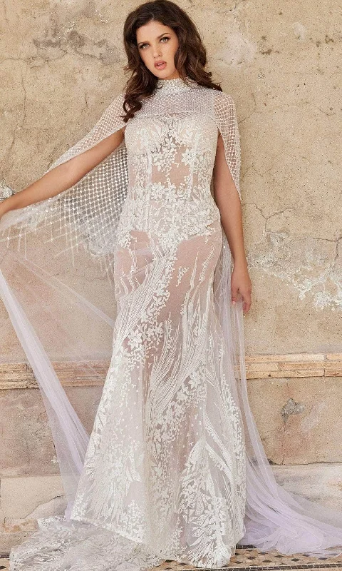 Unmissable Offer Jovani Bridal JB23659 - Illusion Cape Sheath Bridal Gown