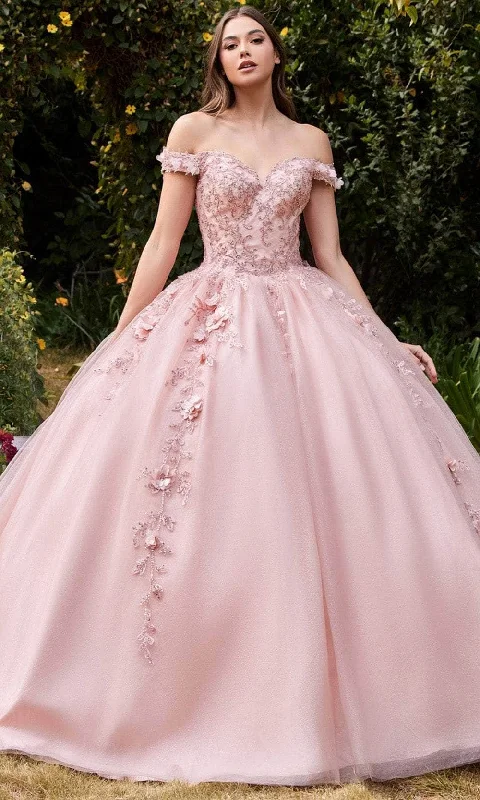 Limited Availability Ladivine CD0185 - Off Shoulder Layered Tulle Ballgown