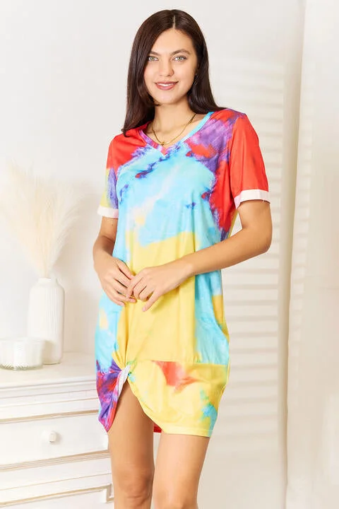 Markdown Madness Double Take Tie-Dye V-Neck Twisted Dress