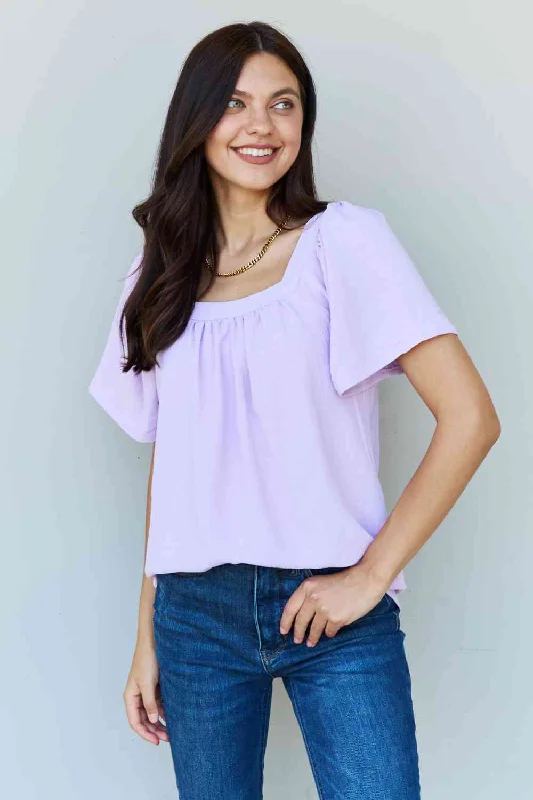 Crazy Deals Ninexis Keep Me Close Square Neck Short Sleeve Blouse in Lavender