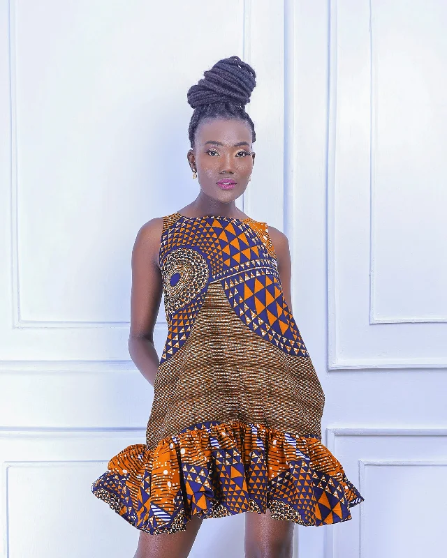 New Arrival Larashe Women's Free Flowing African Print Dress (Brown)