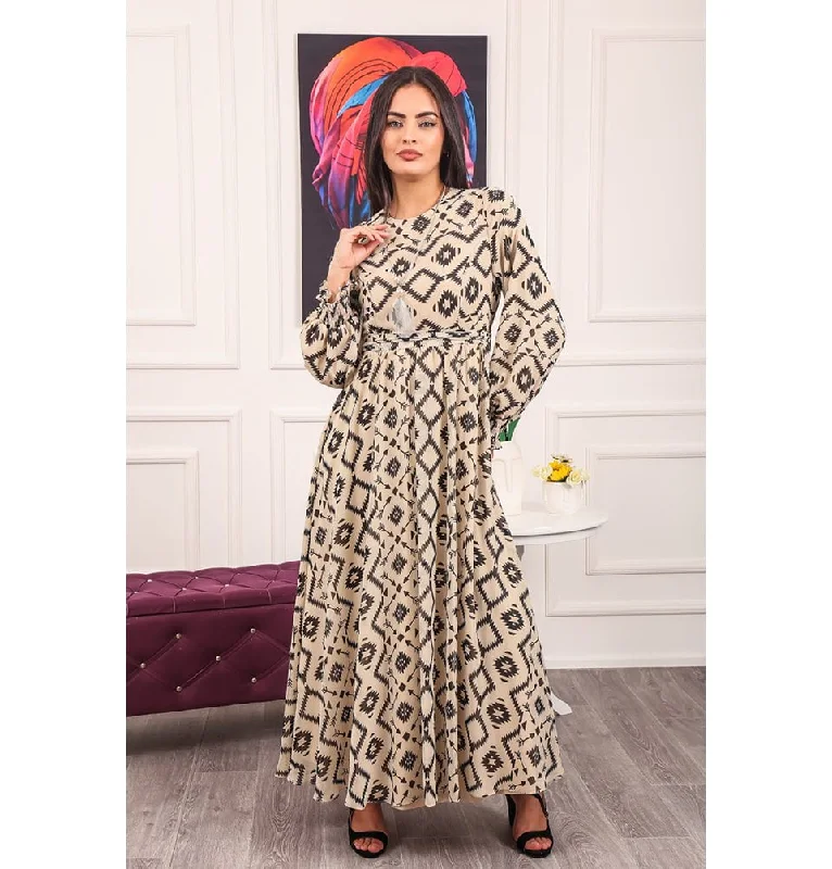 Holiday Sale Modern Muslim Women’s Bohemian Berber Print - 7999-22 Creme & Black