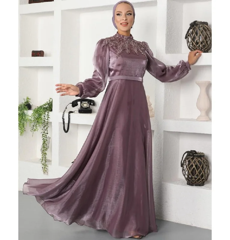 Flash Deals Modest Formal Leaf Dress G539 Lilac