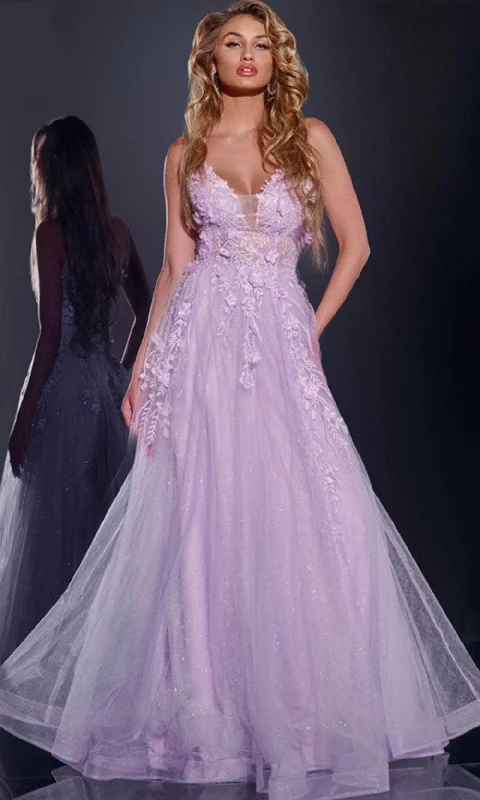 Act Fast Jovani 40472 - Floral Applique Prom Dress