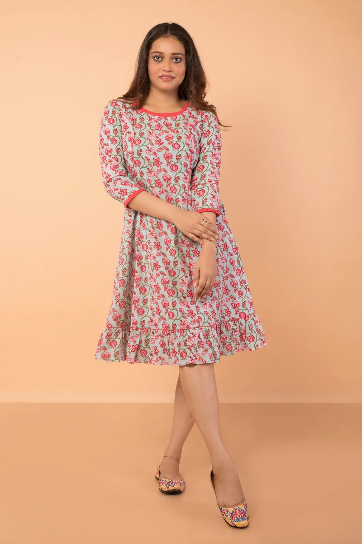 New Deals French Cut Floral Print Cotton Dress