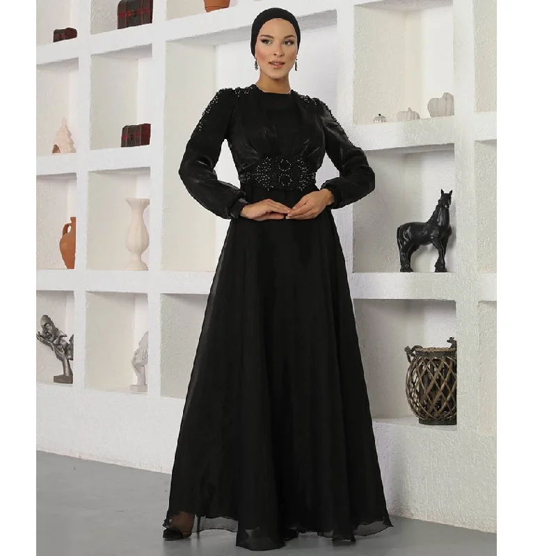 Closeout Modest Formal Embellished Dress G489 Black