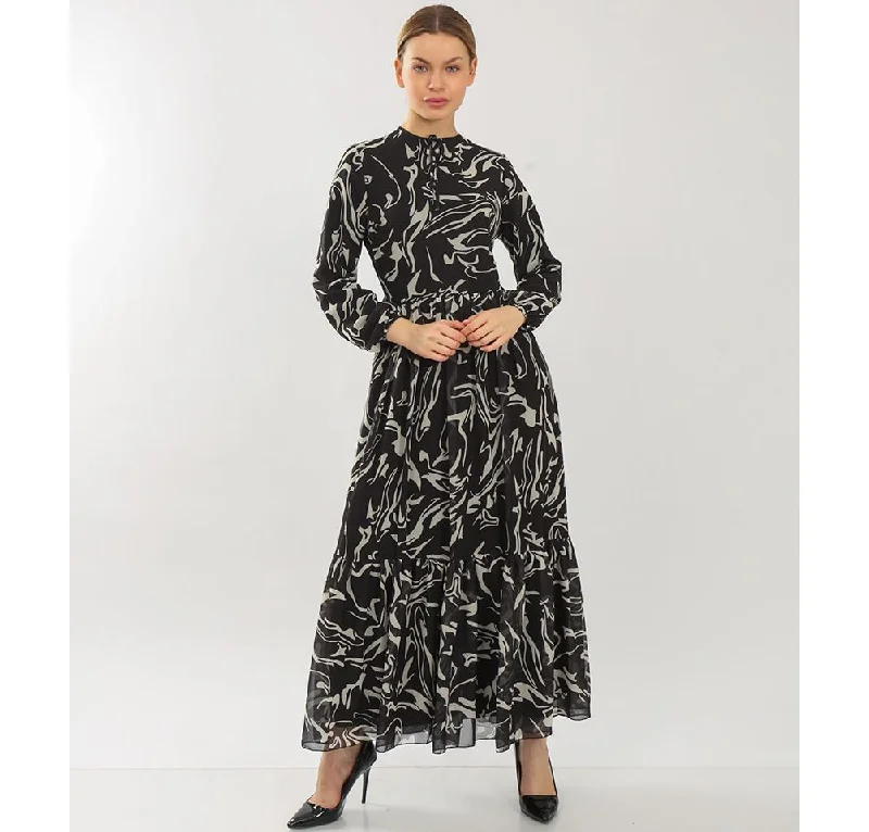 Final Markdown Modest Women's Dress Abstract 70108 - Black