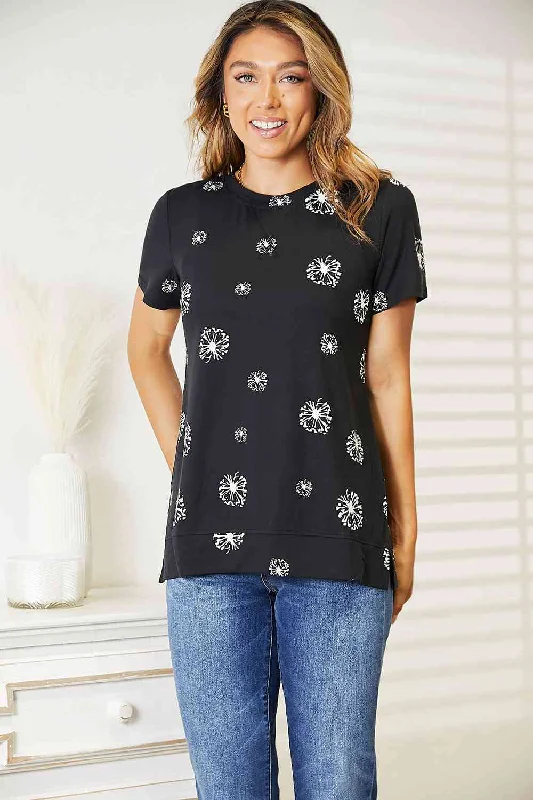 Overstock Double Take Dandelion Print Round Neck T-Shirt, Also in Plus sizes