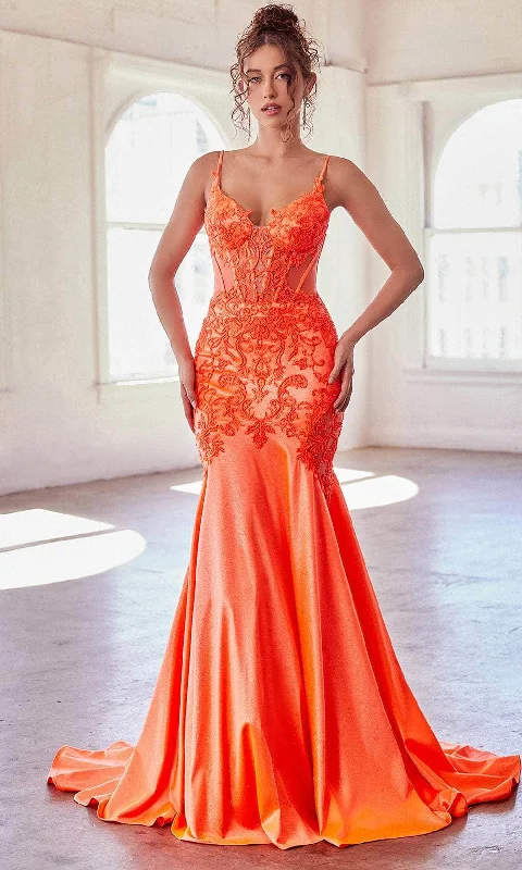 Exclusive Deal Ladivine CDS470 - Beaded Appliqued Illusion Evening Gown