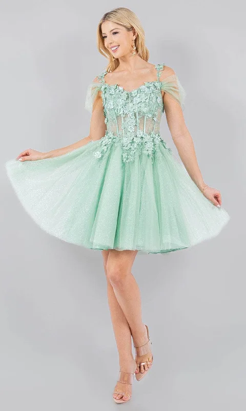 The Best Prices Cinderella Couture 5134J - Cold Shoulder Floral Lace Cocktail Dress