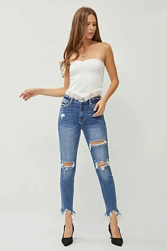 Exclusive Savings RISEN Distressed Frayed Hem Slim Jeans