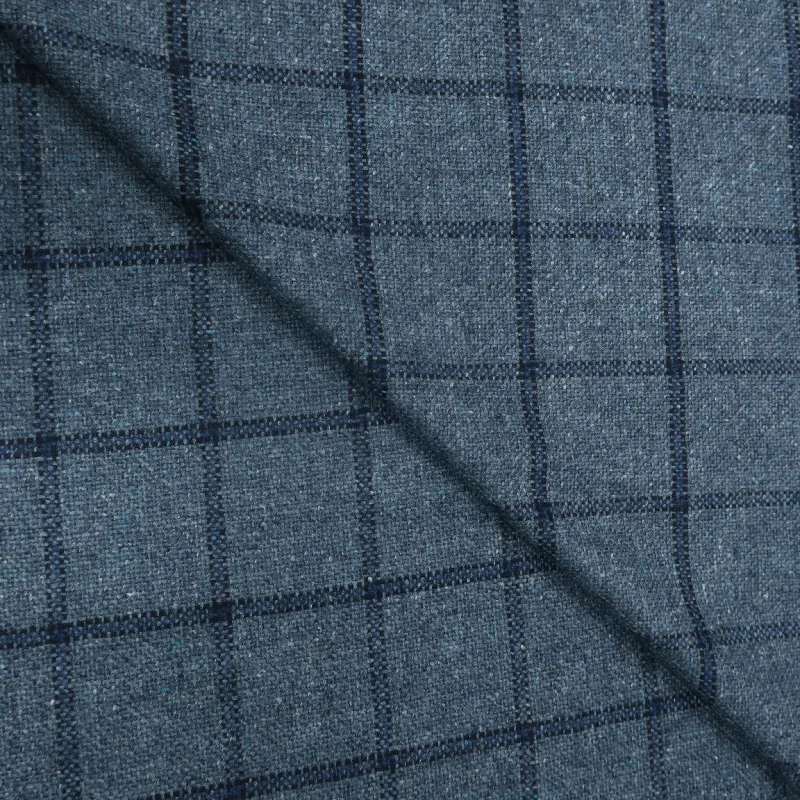 Discount Mania 2.50 YDS Horizon Blue Checkered Superchina Pure 100% Cashmere Loro Piana Fabric