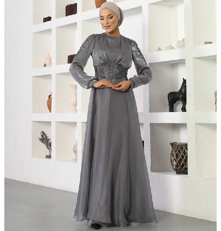 Epic Deals Modest Formal Embellished Dress G489 Grey