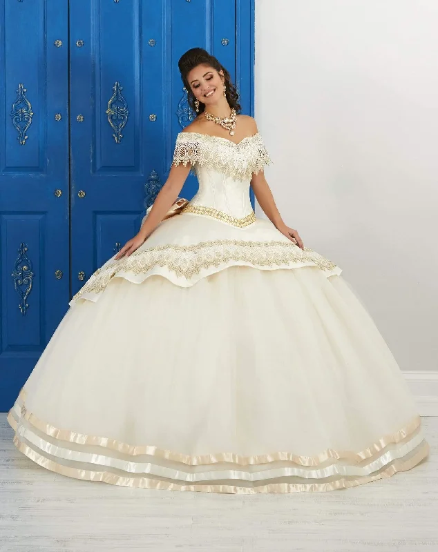 Discount Mania LA Glitter - 24046 Lace Applique Off-Shoulder Mikado Tulle Ballgown