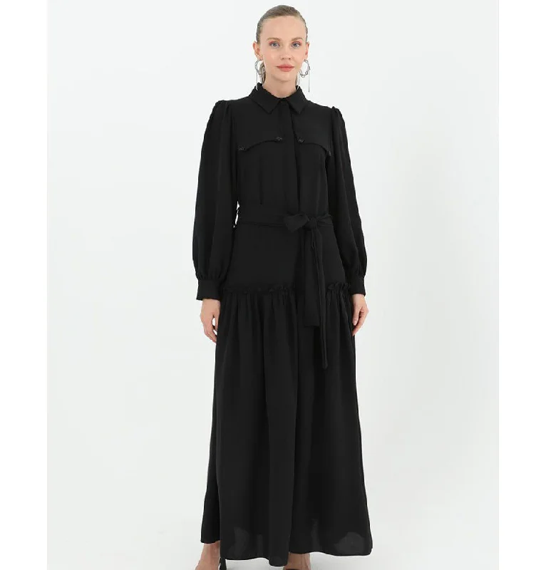 Now or Never Modest Women's Shirt Dress 12502 - Black