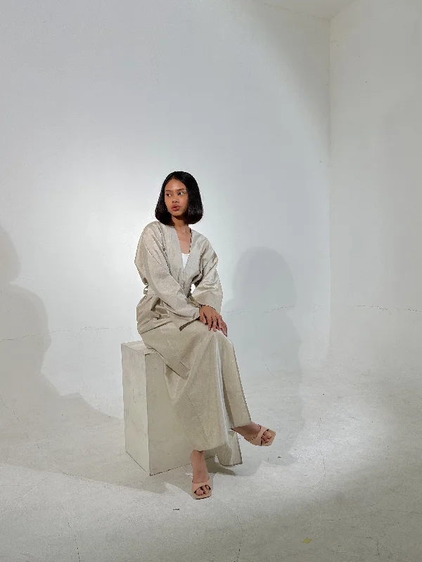 Midnight Sale Beige Long Kimono Linen Blend