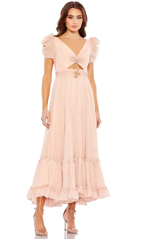 Overstock Mac Duggal 68187 - Tiered Metallic Tea Length Dress