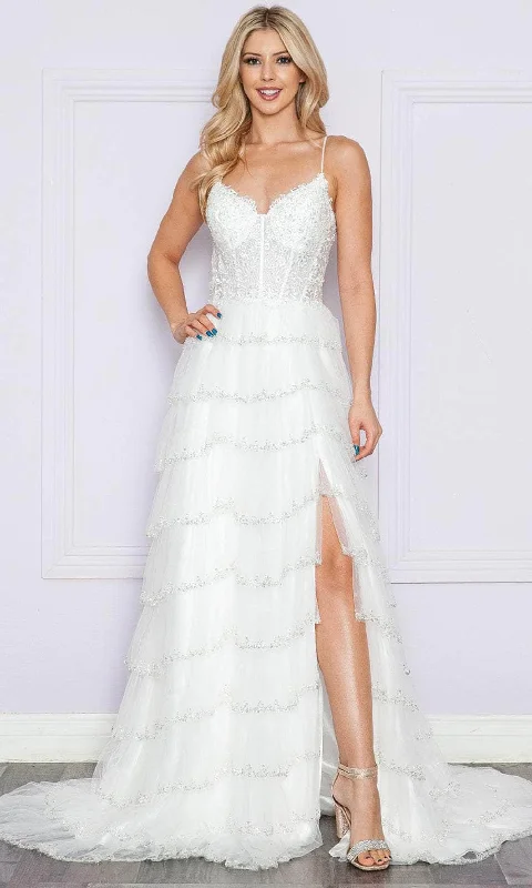 Reduced Prices Poly USA 9404 - Sleeveless Tiered High Slit Prom Dress