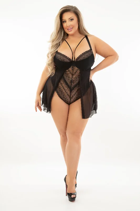 Weekend Deal Escante ES-30411X Lace Teddydoll open crotch and adjustable straps, Plus Sizes Weekend Deal Escante ES-30411X Lace Teddydoll open crotch and adjustable straps, Plus Sizes