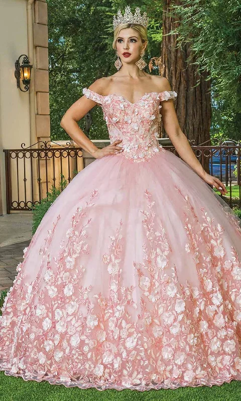 Value Deals Dancing Queen - 1569 Off Shoulder Floral Applique Ballgown