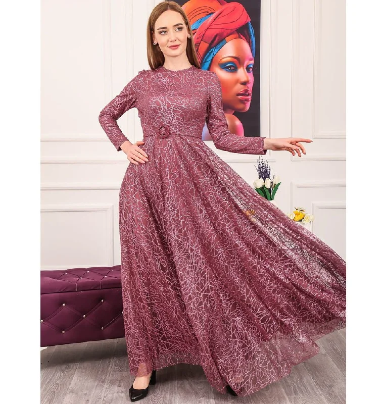 Lowest Price Modest Formal Glittery Geometric Dress 477 Rose