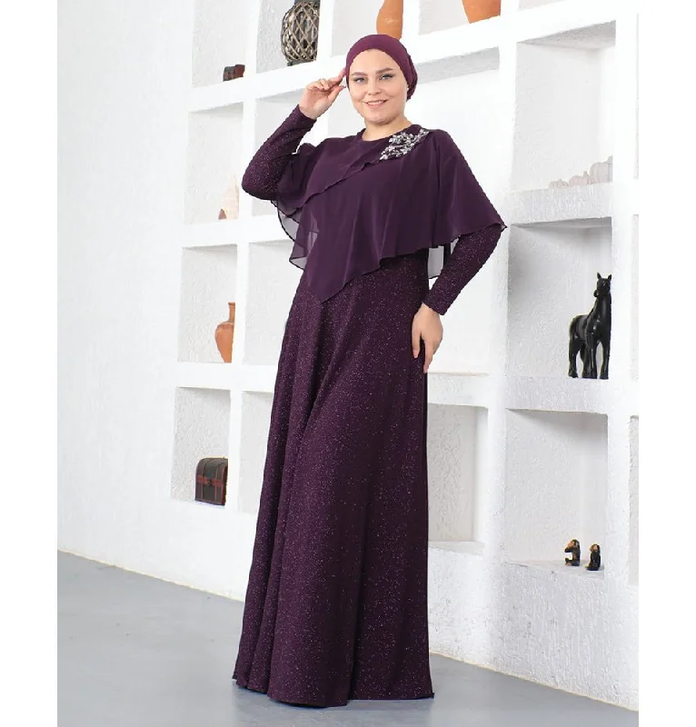 The Best Prices Modest Muslim Women’s Embellished Elegant Draped Sleeve Evening Dress - G571 Purple The Best Prices Modest Muslim Women’s Embellished Elegant Draped Sleeve Evening Dress - G571 Purple