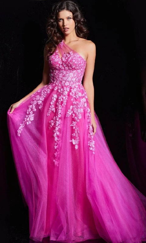 Members Only Jovani 39318 - Floral Asymmetrical Prom Dress