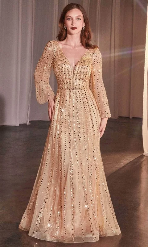 Price Break Ladivine CD0240 - Sheer Bishop Sleeve Evening Gown