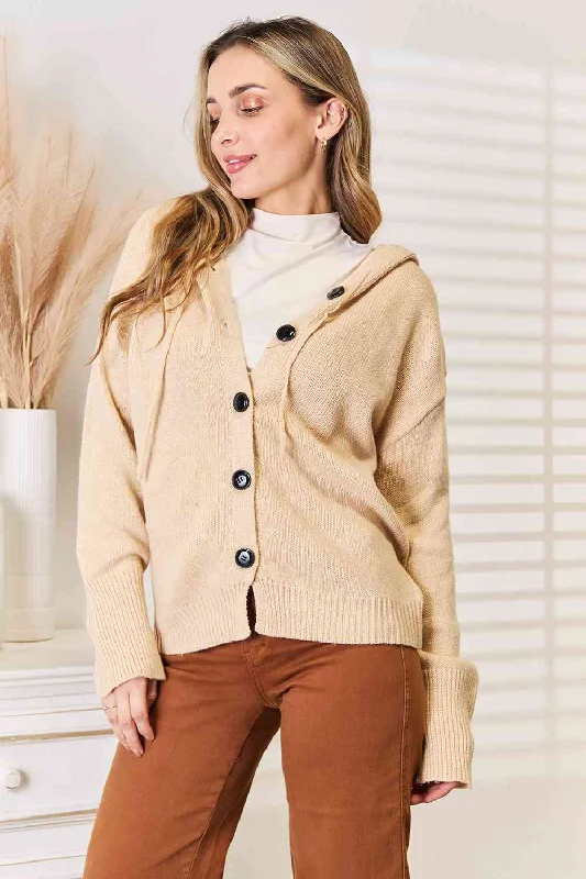 Special Promotion Woven Right Button-Down Long Sleeve Hooded Sweater