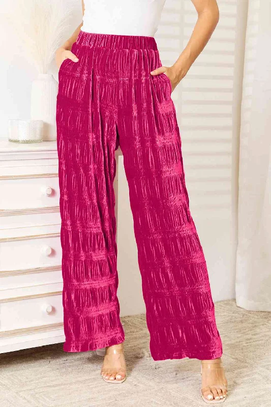 Instant Savings Double Take Full Size High Waist Tiered Shirring Velvet Wide Leg Pants Instant Savings Double Take Full Size High Waist Tiered Shirring Velvet Wide Leg Pants
