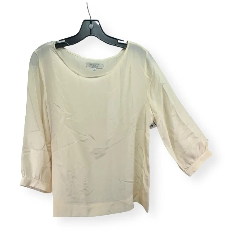 Special Savings 100% Silk Cream Blouse Long Sleeve Wyatt Collection,, Size L