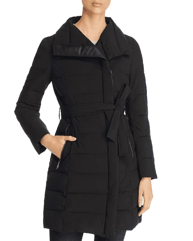 Today’s Deal Asymmetrical Belted Stand Collar Puffer Coat In Black