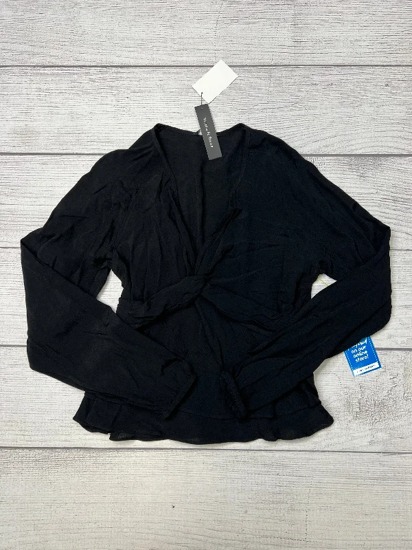 Online Only Like New! Black Top Long Sleeve Violets & Roses, Size M