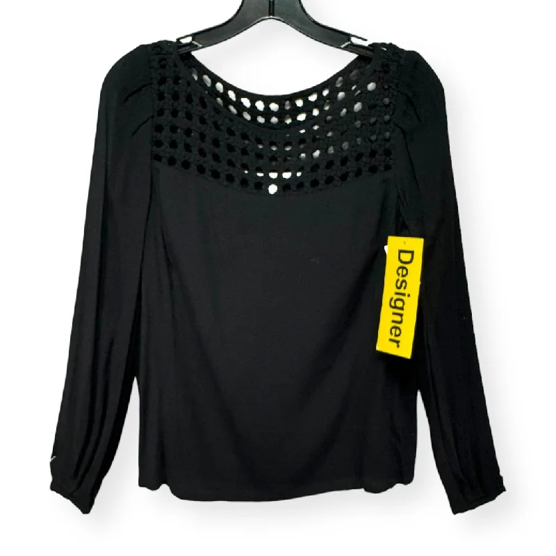 Now or Never Black Top Long Sleeve Designer Diane Von Furstenberg, Size 4