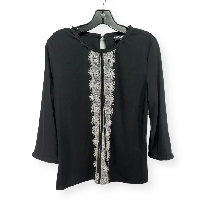 Weekend Flash Sale Black & White Top Long Sleeve Designer Karl Lagerfeld, Size M