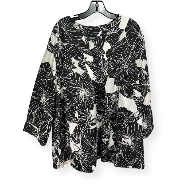 Unmissable Offer Black & White Top Long Sleeve Jones New York, Size 2x