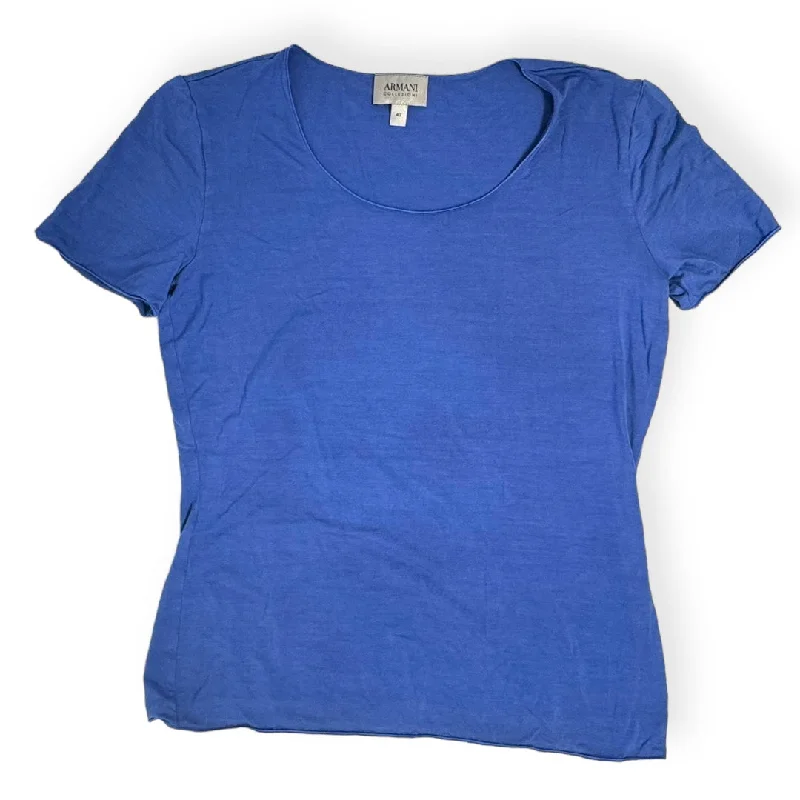 Price Break Blue Top Short Sleeve Designer Armani Collezoni, Size M